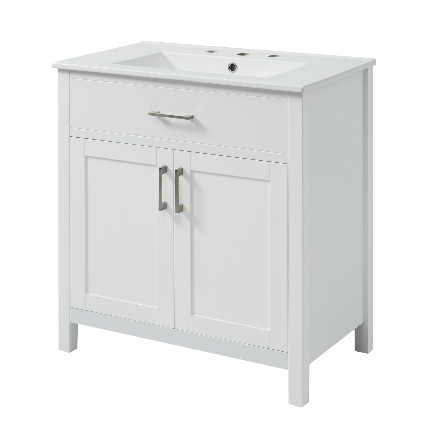 Elegant 30-Inch White Bathroom Vanity with Ceramic Sink and Ample Storage for Compact Spaces