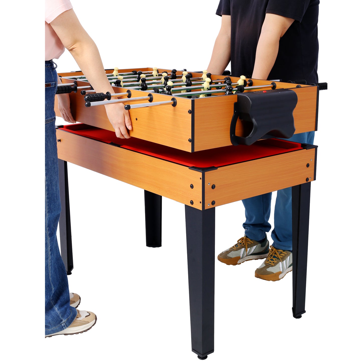 5-in-1 Game Table: Billiards, Ping Pong, Foosball, Basketball, Push Hockey; 43x24x32 in MDF+Steel Brown/Red