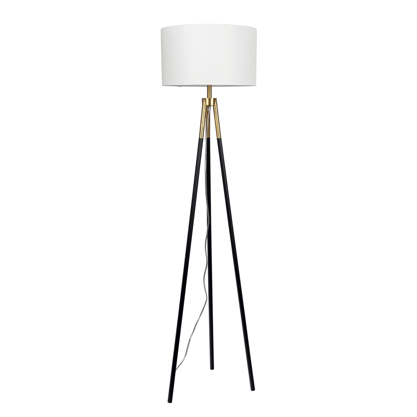 Floor Lamp with On/Off Switch, Triple-Leg Metal Frame, White Fabric Shade, Room Lighting Brassed Gold