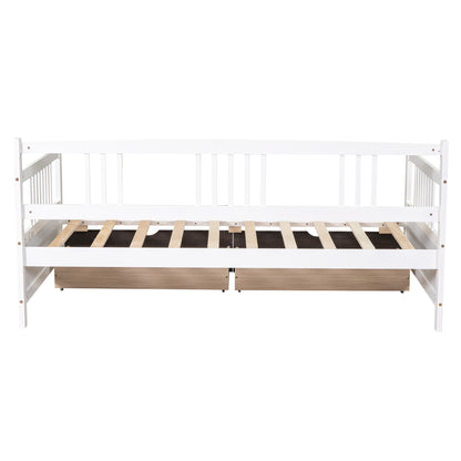 White Twin Size Wood Daybed with Dual Storage Drawers