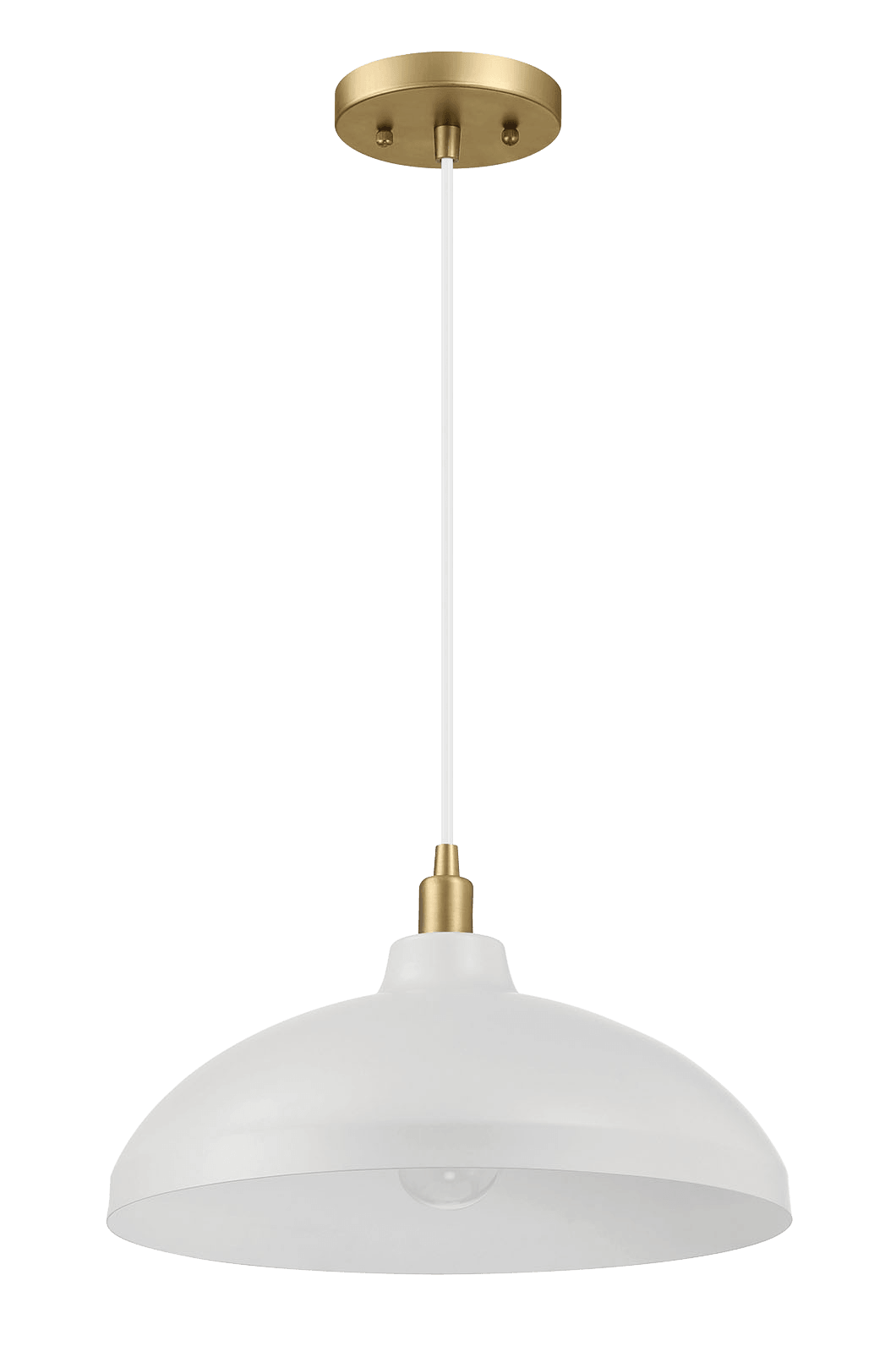 Pendant Light, 14-Inch Diameter x 8-Inch Height, White, Brass Body, Kitchen Island, Gold Finish
