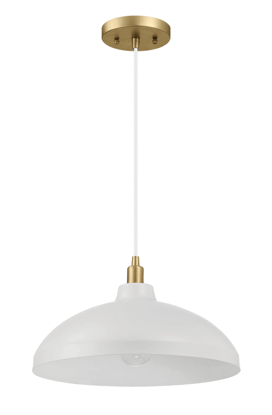 Pendant Light, 14-Inch Diameter x 8-Inch Height, White, Brass Body, Kitchen Island, Gold Finish