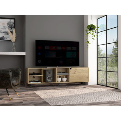 Contemporary 5-Shelf TV Stand for 70-79-Inch TVs, Open Shelves, Cable Management, Five Legs, Light Oak