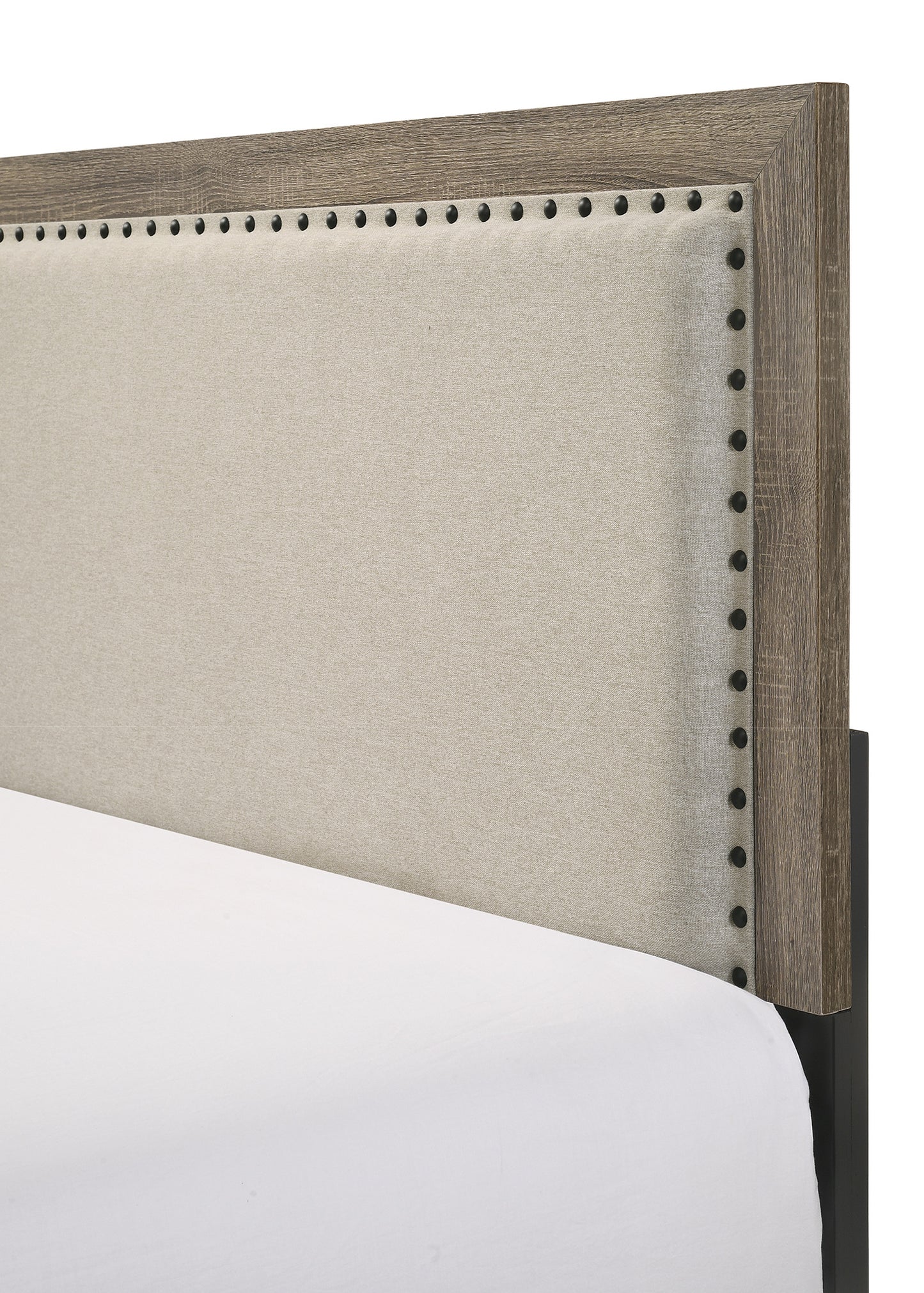 Elegant Grey Fabric Upholstered Queen Size Bed with Tufted Headboard and Nailhead Trim - Stylish Wooden Furniture for Your Bedroom