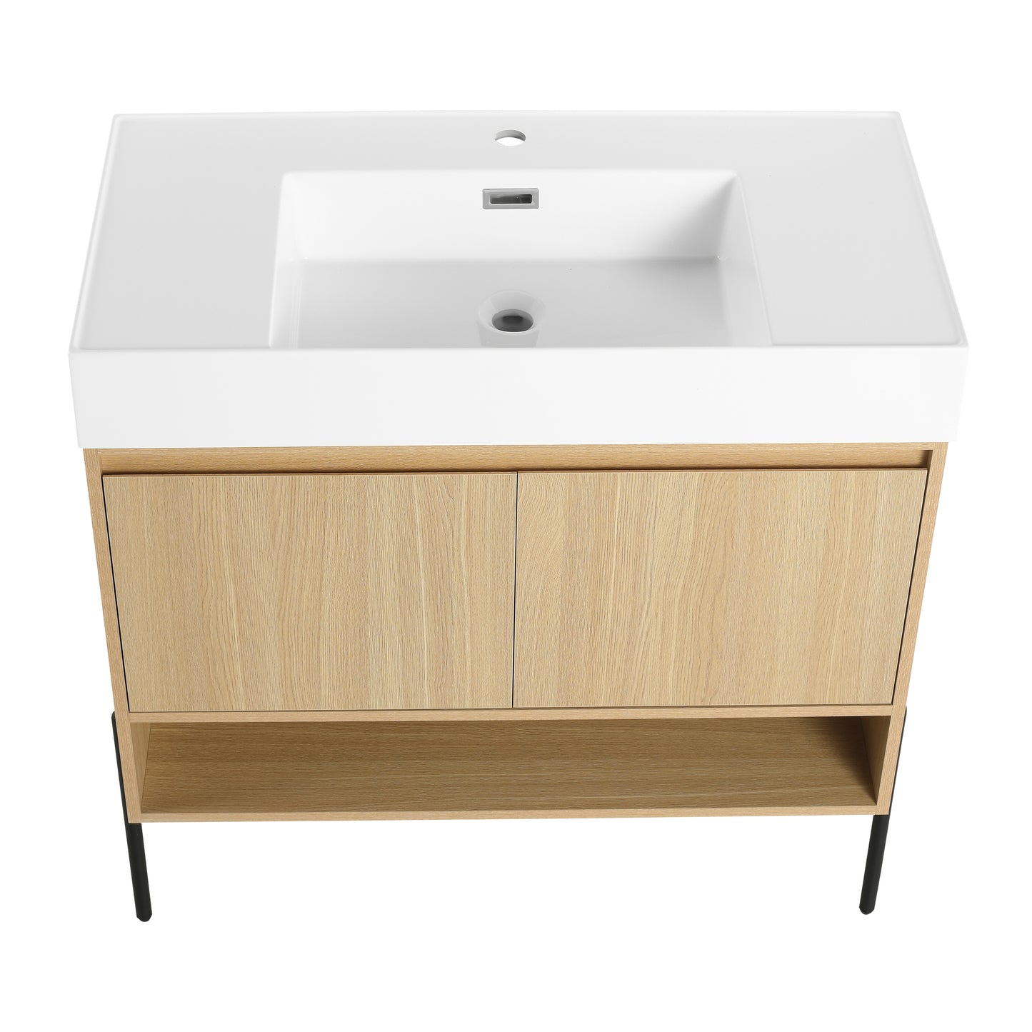 36" Modern Oak Bathroom Vanity Set with Easy-Clean Resin Sink and Multi-Layer Solid Wood Cabinet