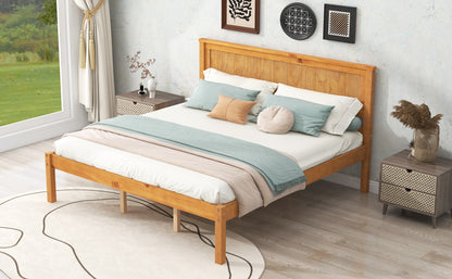 Elegant Oak Platform Bed Frame with Headboard - No Box Spring Required, Queen Size