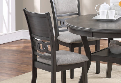 Set of 2 Dining Room Side Chairs with Cushioned Seats, Rubberwood, Upholstery, 18x22.5x38 in, Grey Finish