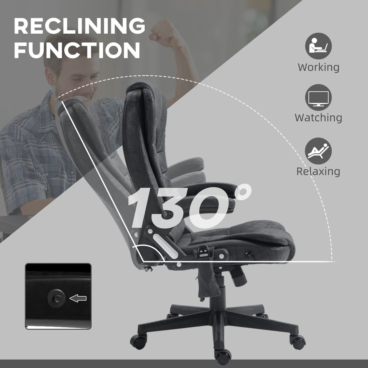 Ergonomic Black Office Chair with 6-Point Vibration Massage and Lumbar Heating