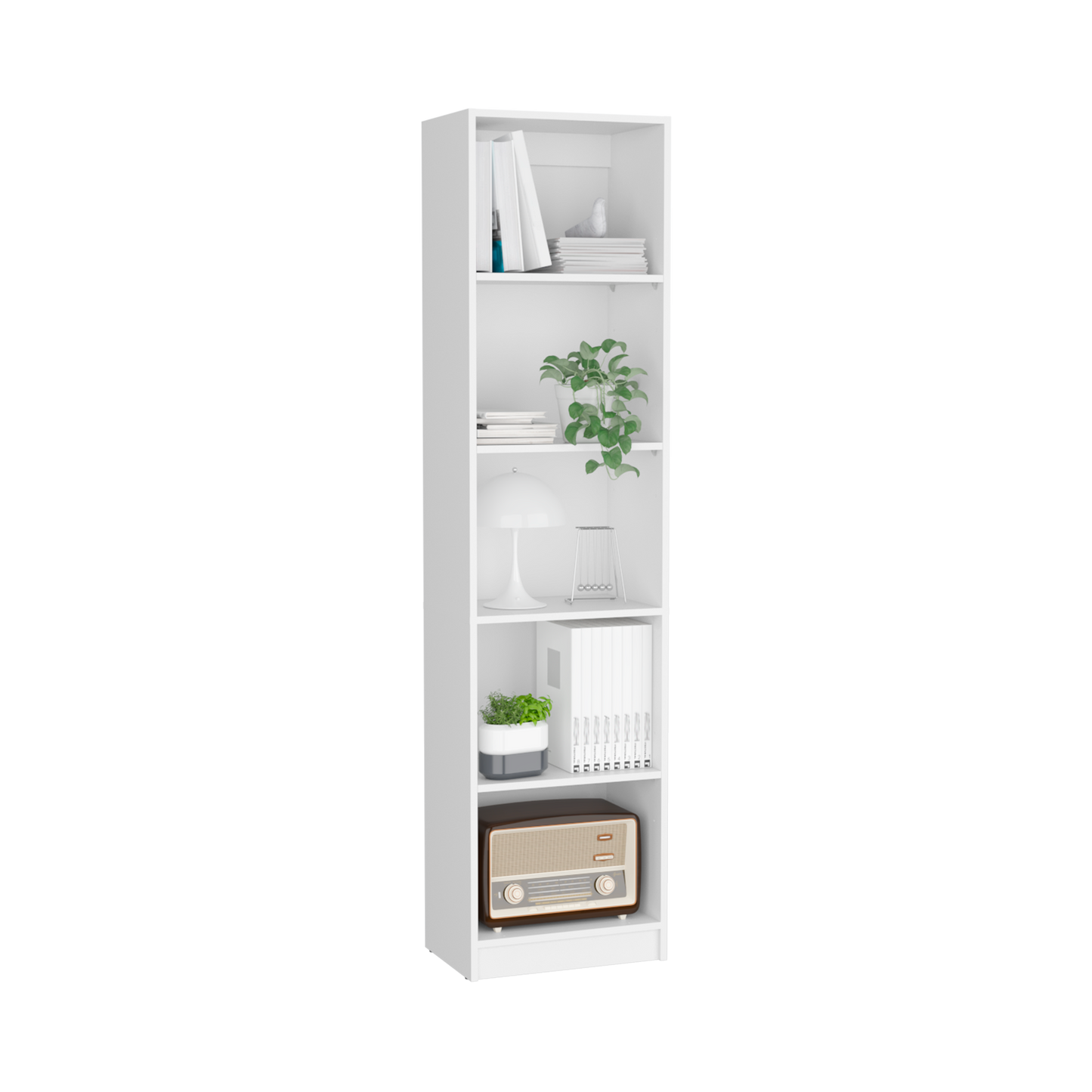 Vinton XS Compact White Bookcase with Five Shelves