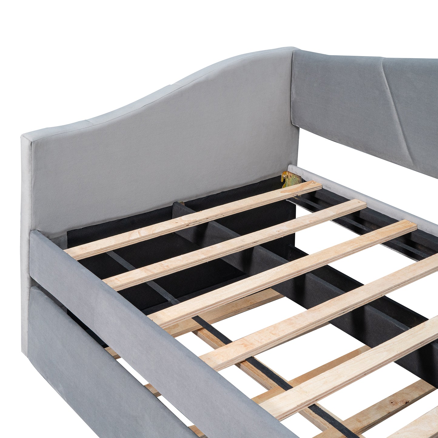 Elegant Gray Upholstered Twin Daybed Sofa with Trundle and Wooden Slats