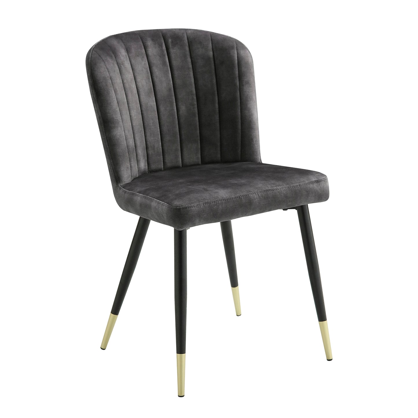 Modern Design Home Furniture Chairs Set of 2, Charcoal-hued Velvet Upholstery Channel Tufting Black Metal Legs with Gold-Finish Accent
