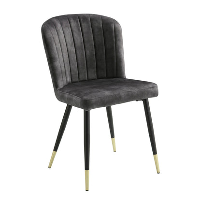 Modern Design Home Furniture Chairs Set of 2, Charcoal-hued Velvet Upholstery Channel Tufting Black Metal Legs with Gold-Finish Accent