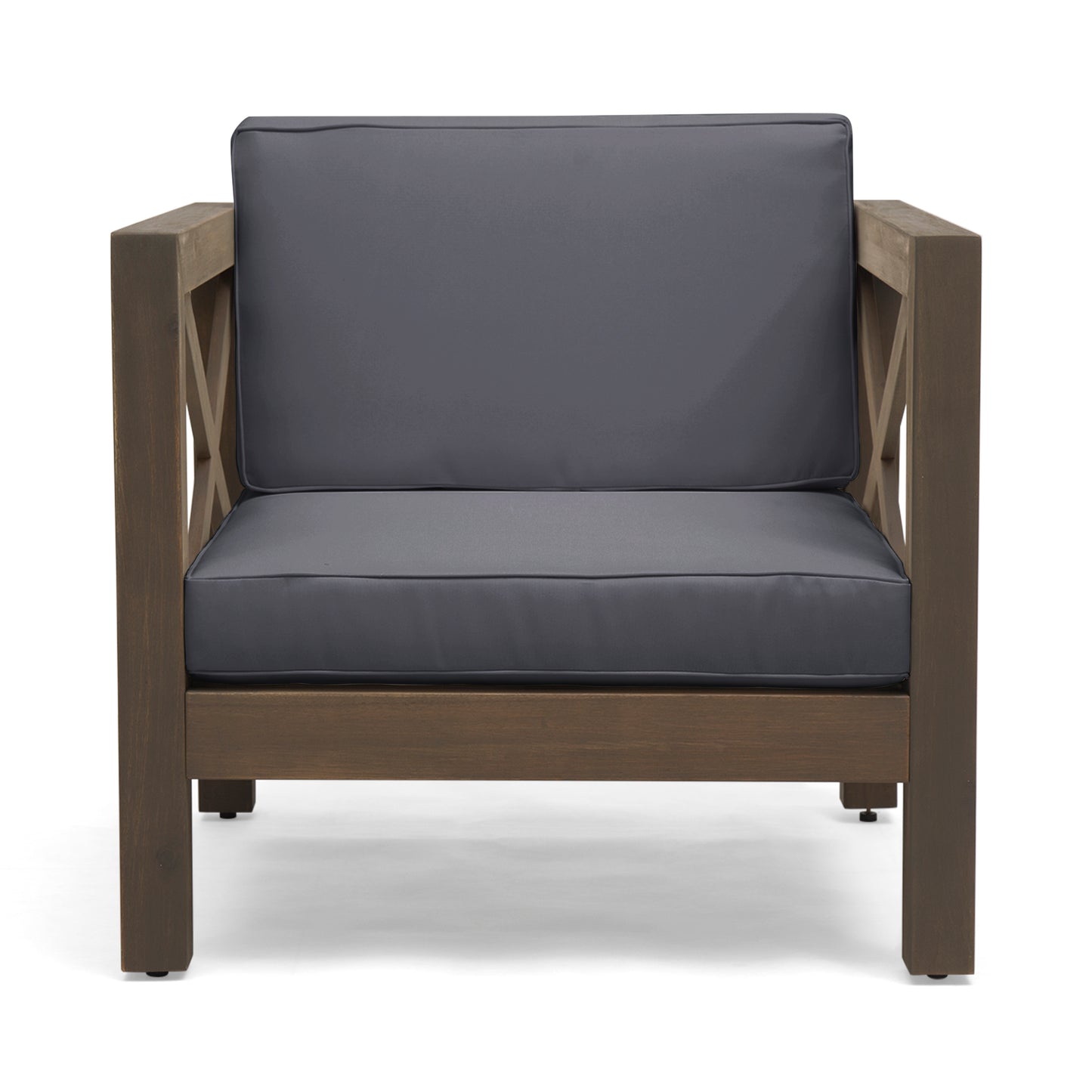Contemporary Club Chair With Water Resistant Cushions In Acacia Wood Frame For Living Room Grey