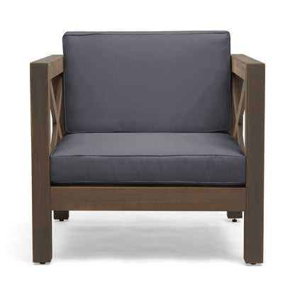 Contemporary Club Chair With Water Resistant Cushions In Acacia Wood Frame For Living Room Grey