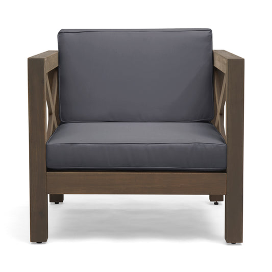 Contemporary Club Chair With Water Resistant Cushions In Acacia Wood Frame For Living Room Grey