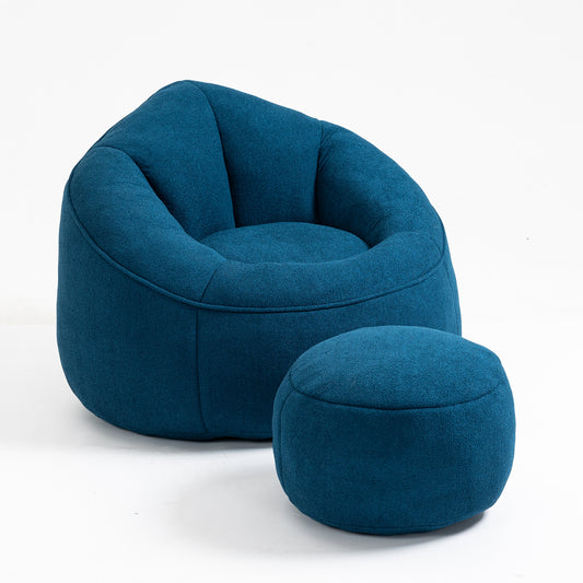 Bean Bag Sofa Chair with High-Pressure Foam and Footrest, Microfiber Upholstery for Living Room, Blue