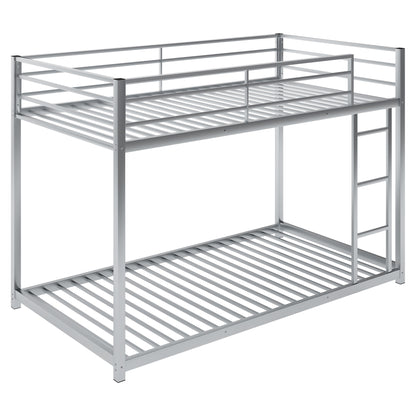 Silver Twin Over Twin Low Metal Bunk Bed with Ladder