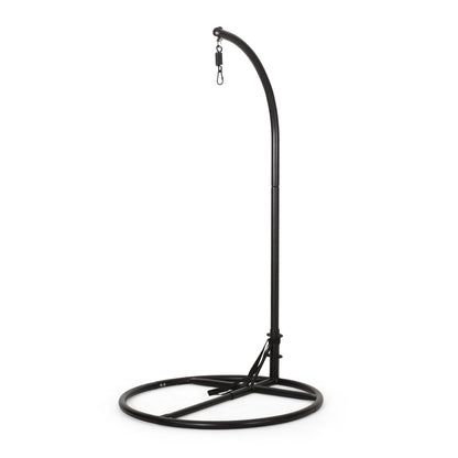 Durable Outdoor Hanging Chair Stand With Safety Belt, 44 x 44 x 80 Inches, Iron Frame, Seats 2 Black