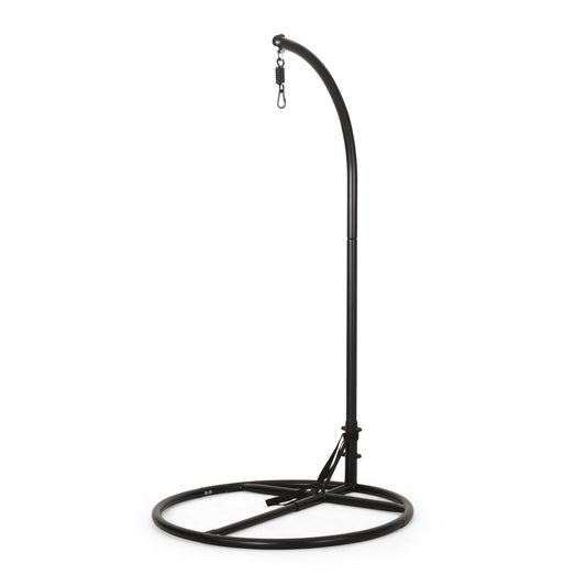 Durable Outdoor Hanging Chair Stand With Safety Belt, 44 x 44 x 80 Inches, Iron Frame, Seats 2 Black