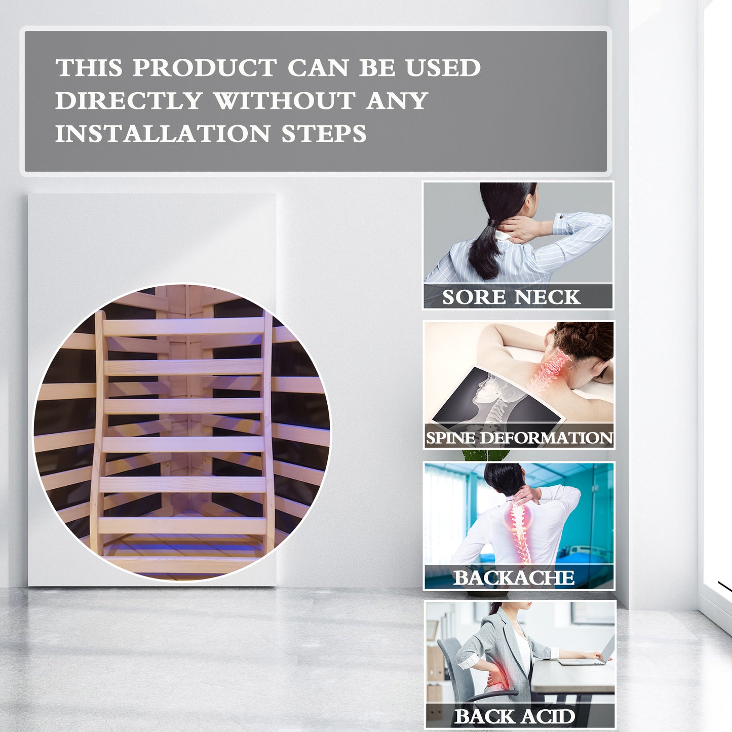 Ergonomic Hemlock Sauna Backrest for Sauna or Sofa, 25.98 x 16.54 x 2.56 in, Solid Wood Natural