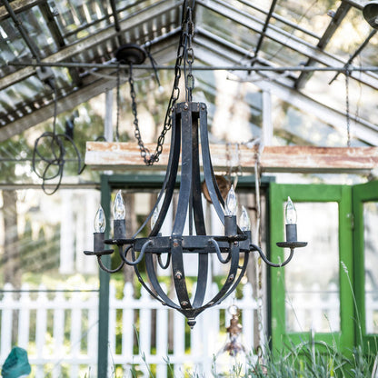 Six-Light Iron Chandelier with Adjustable Chain, 25x22x24in, 6x E12, 60W, Hardwired Antique Black
