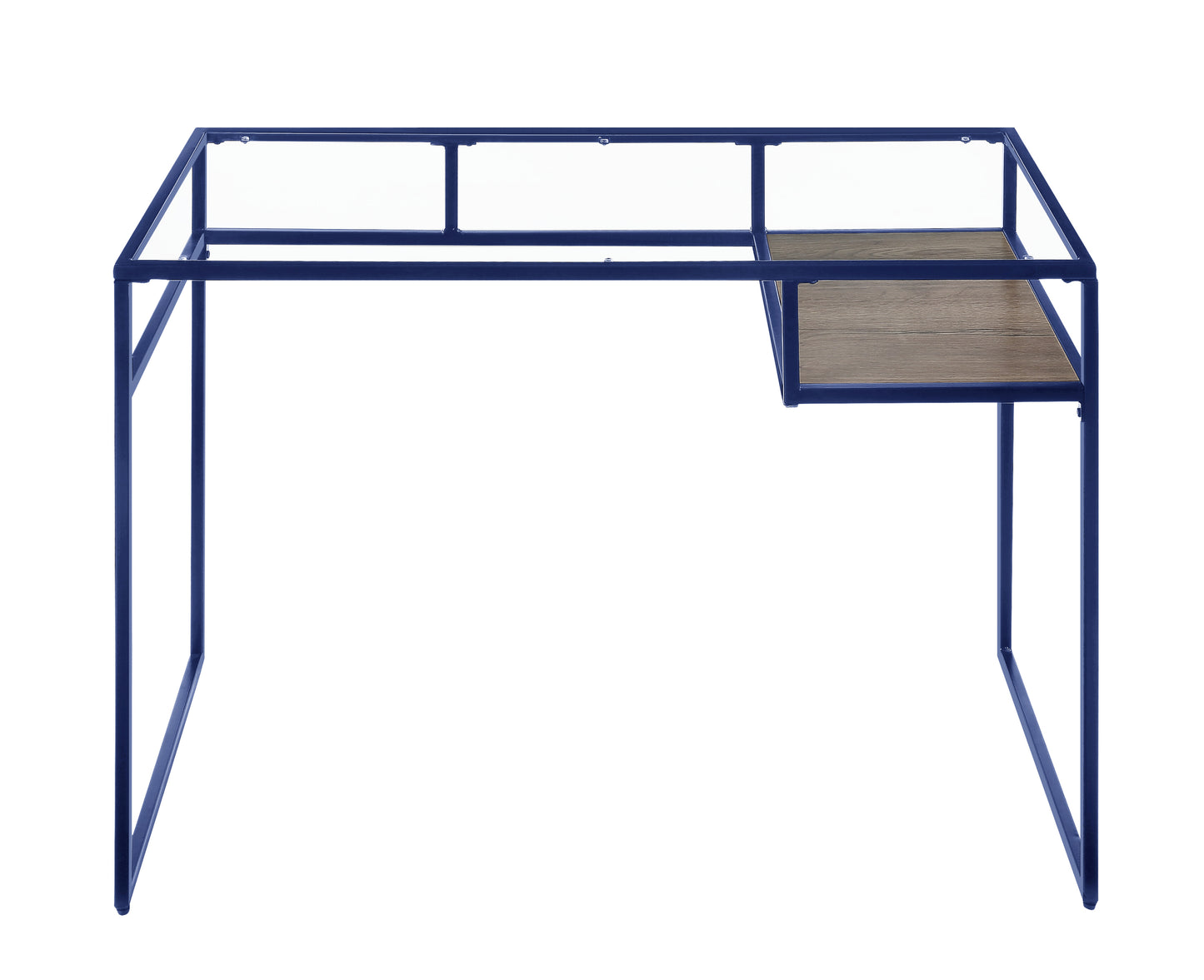 Modern Blue Metal and Glass Writing Desk with Storage Shelf