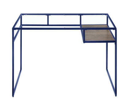 Modern Blue Metal and Glass Writing Desk with Storage Shelf
