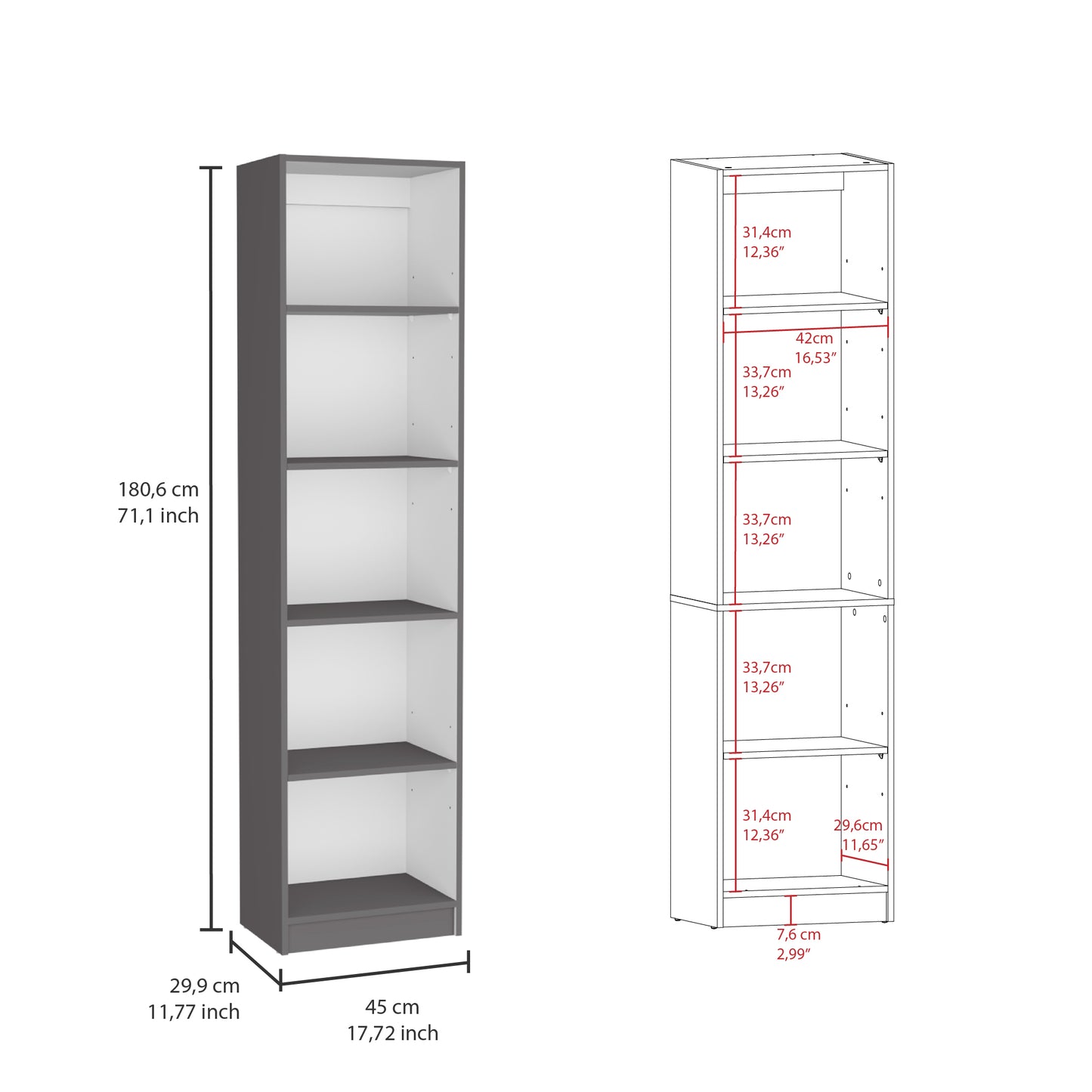 Modern 3-Piece Bookcase Set with 14 Shelves - Matt Gray and White Finish for Living Room