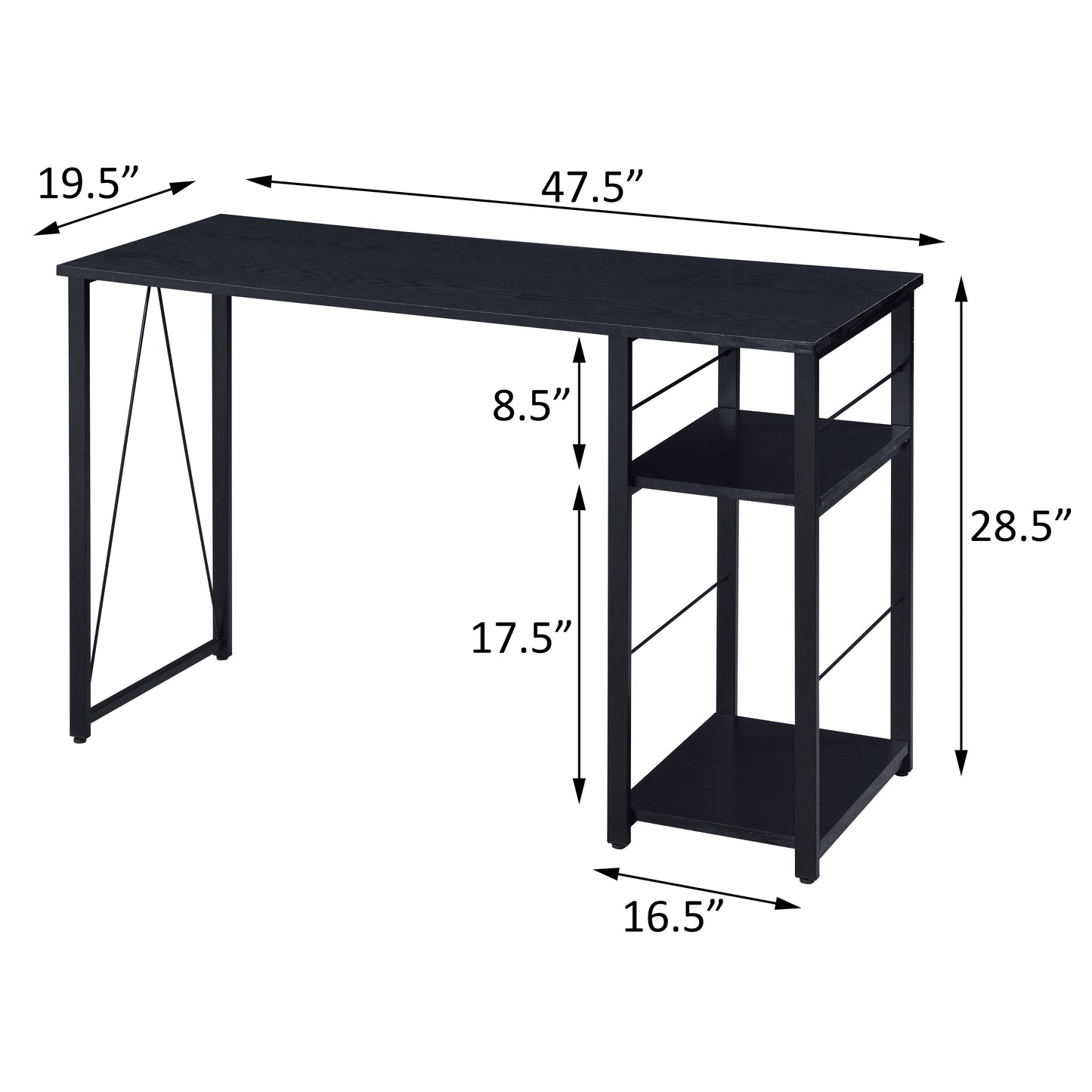 Modern Black Industrial 2-Shelf Writing Desk