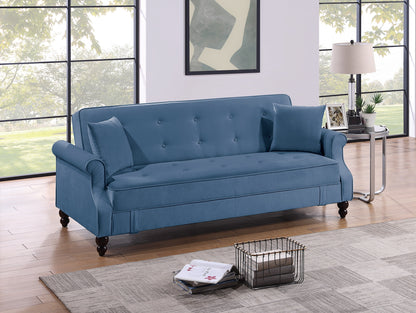 84-Inch Convertible Sofa with Storage, Tufted Back, Rolled Arms, Burnt-Out Fabric, Living Room Sofa Blue