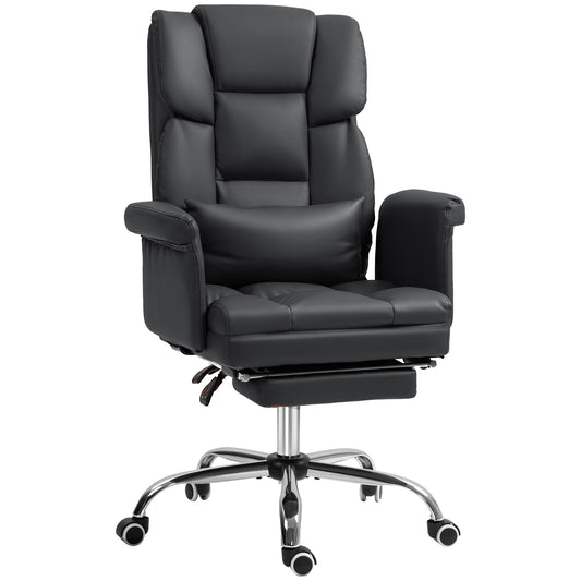 Black Ergonomic PU Leather Executive Office Chair with Recline, Swivel, Footrest, and Lumbar Support