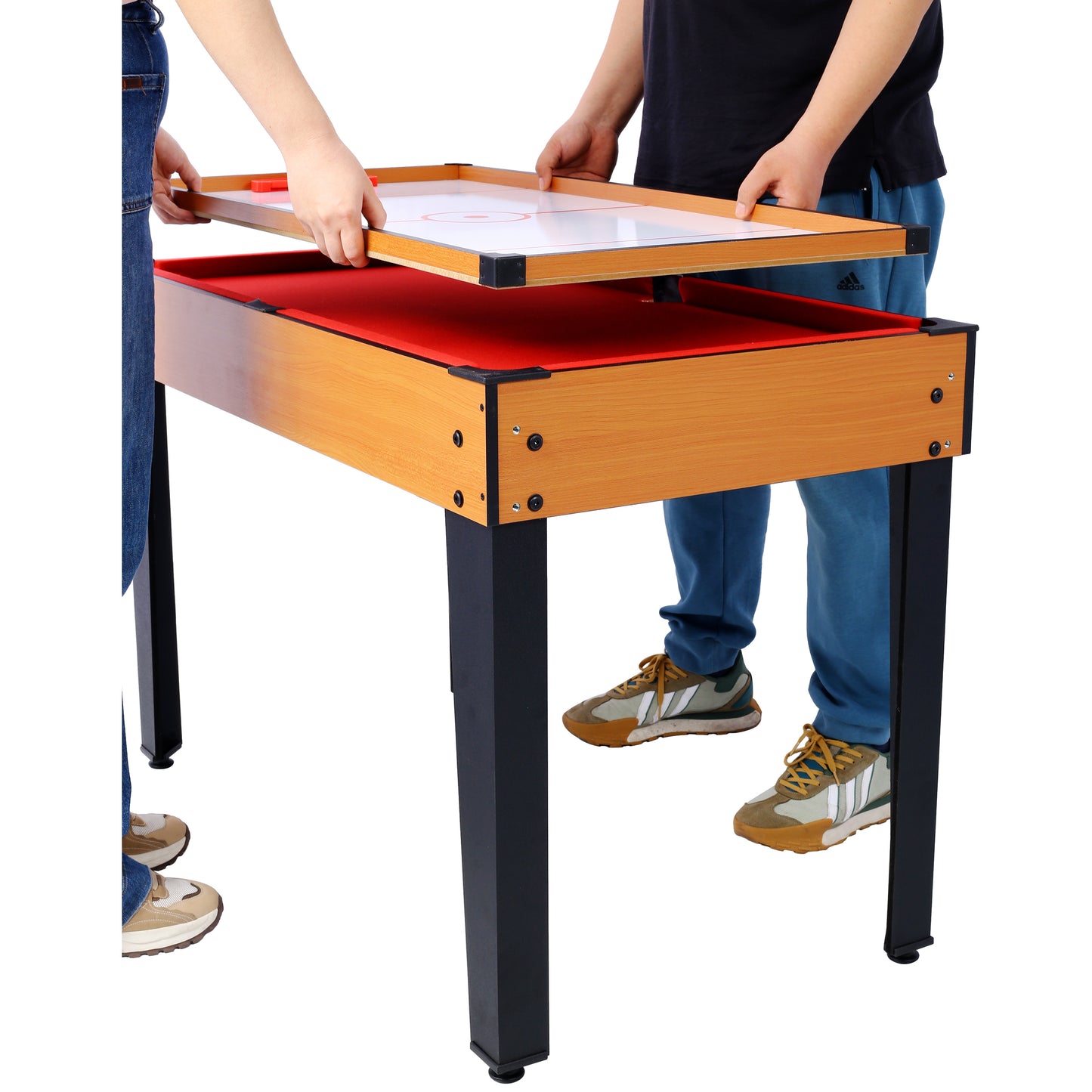 5-in-1 Game Table: Billiards, Ping Pong, Foosball, Basketball, Push Hockey; 43x24x32 in MDF+Steel Brown/Red