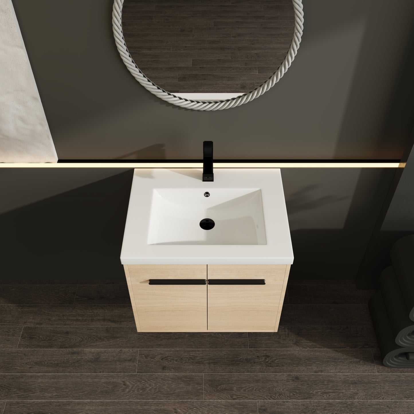 American Design 24-Inch Oak Bathroom Vanity with Resin Sink and 2-Door Cabinet
