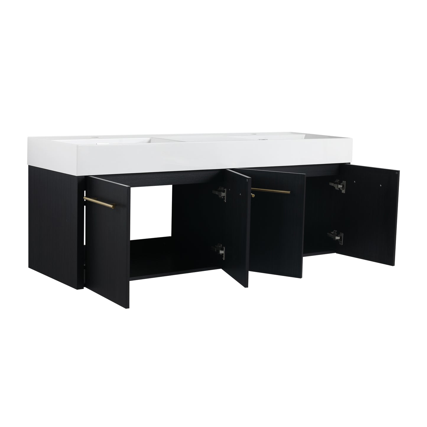 60-Inch Modern Wall-Mounted Bathroom Vanity with Double Resin Sink and Ample Storage