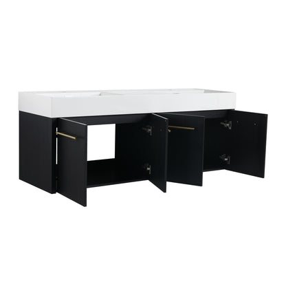 60-Inch Modern Wall-Mounted Bathroom Vanity with Double Resin Sink and Ample Storage