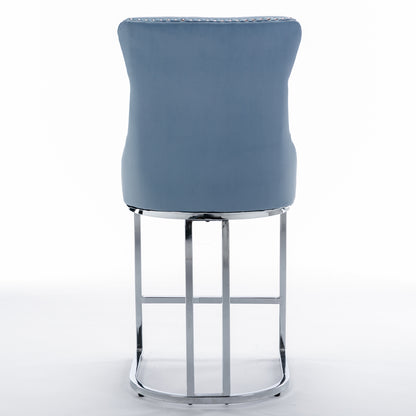 26 Inch Counter Height Bar Stools Set 2 Light Blue Velvet