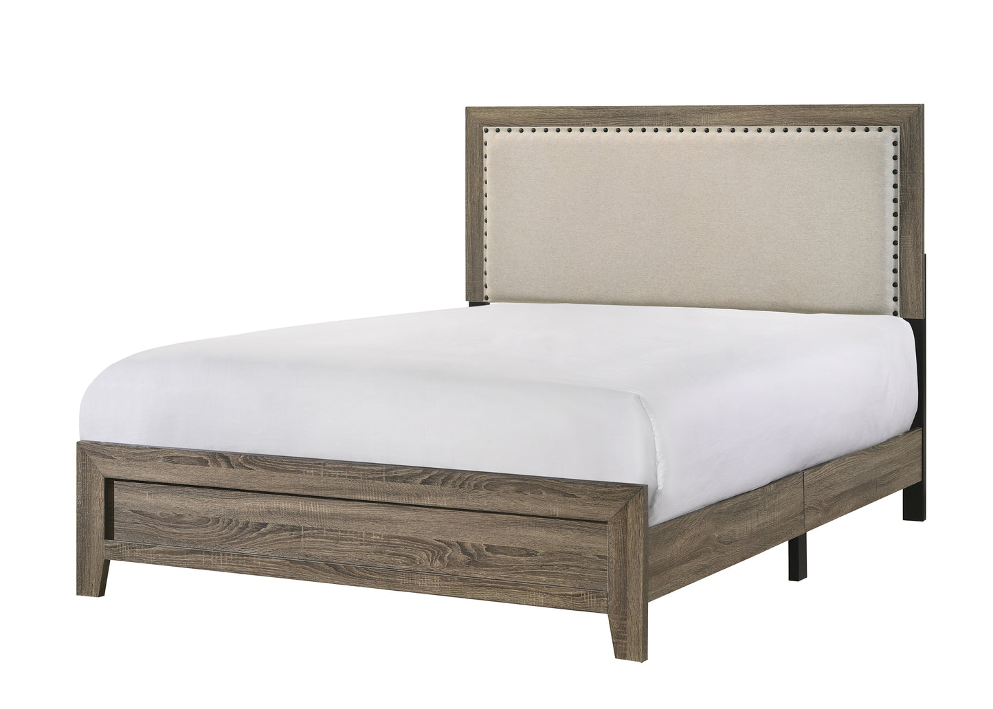 Elegant Grey Fabric Upholstered Queen Size Bed with Tufted Headboard and Nailhead Trim - Stylish Wooden Furniture for Your Bedroom