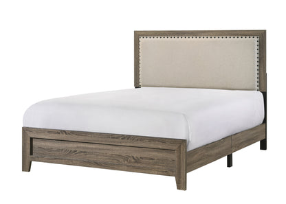 Elegant Grey Fabric Upholstered Queen Size Bed with Tufted Headboard and Nailhead Trim - Stylish Wooden Furniture for Your Bedroom