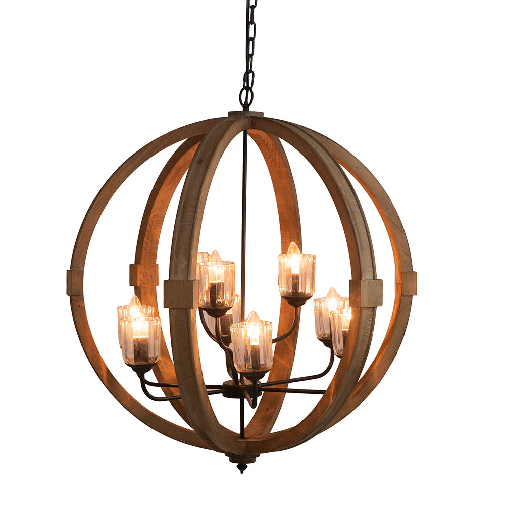 9-Light Globe Wood Chandelier with Adjustable Chain for Kitchen, Dining 31.5in Bulbs Not Included Brown