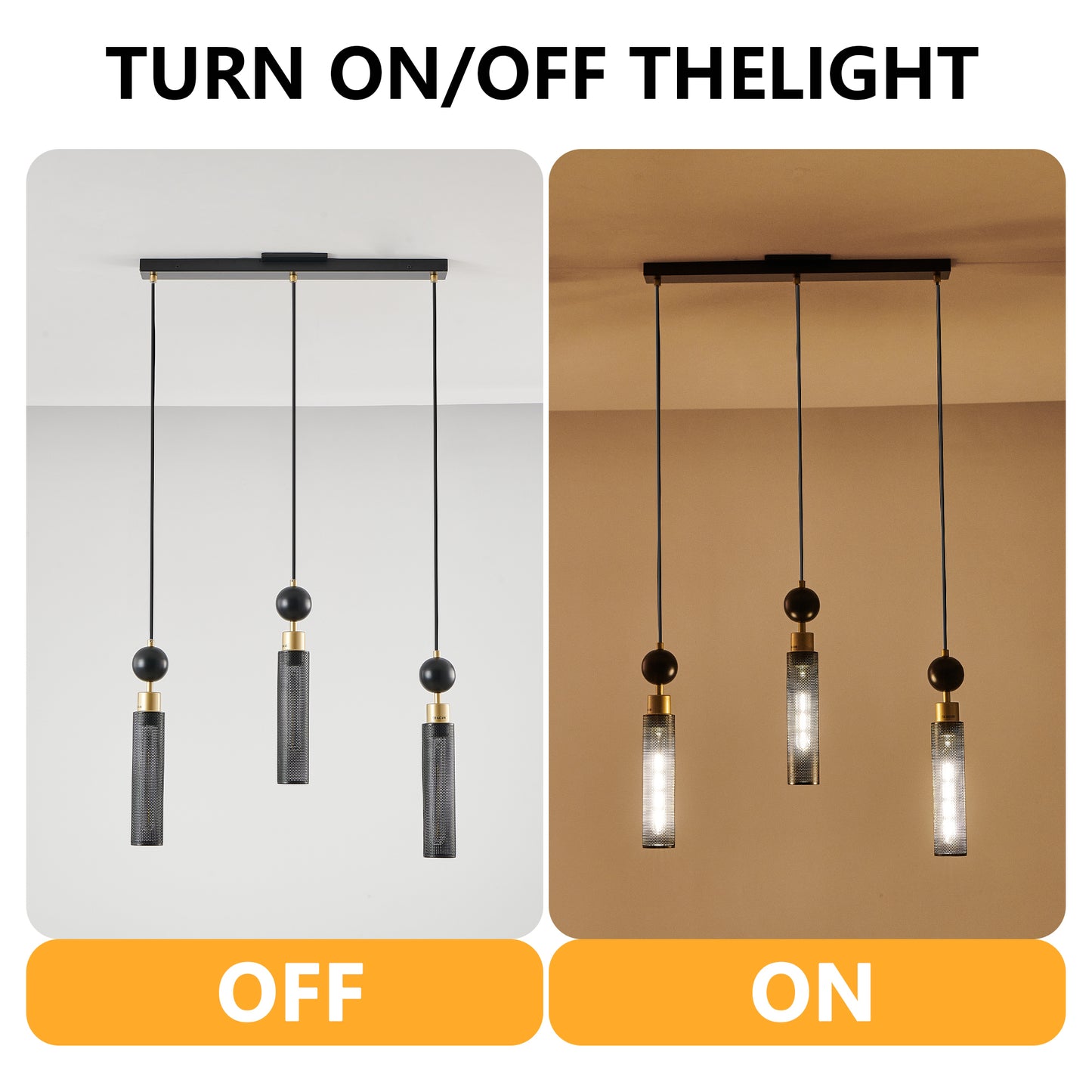 3-Light Pendant with Mesh Shades, Adjustable, E26 Base, Dining Room, Kitchen Island — Black & Gold Finish