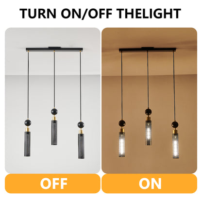 3-Light Pendant with Mesh Shades, Adjustable, E26 Base, Dining Room, Kitchen Island — Black & Gold Finish