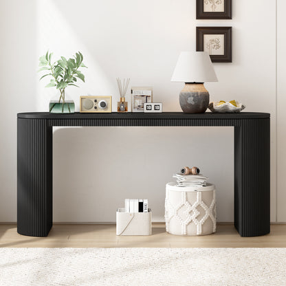 Curved Console Table with Vertical Stripe Legs, MDF, 59in L x 14.9in W x 31.8in H, Living/Study Black