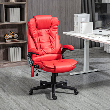 Ergonomic Red Vibration Massage Office Chair with Heated Recline, PU Leather, Remote Control, and Armrests