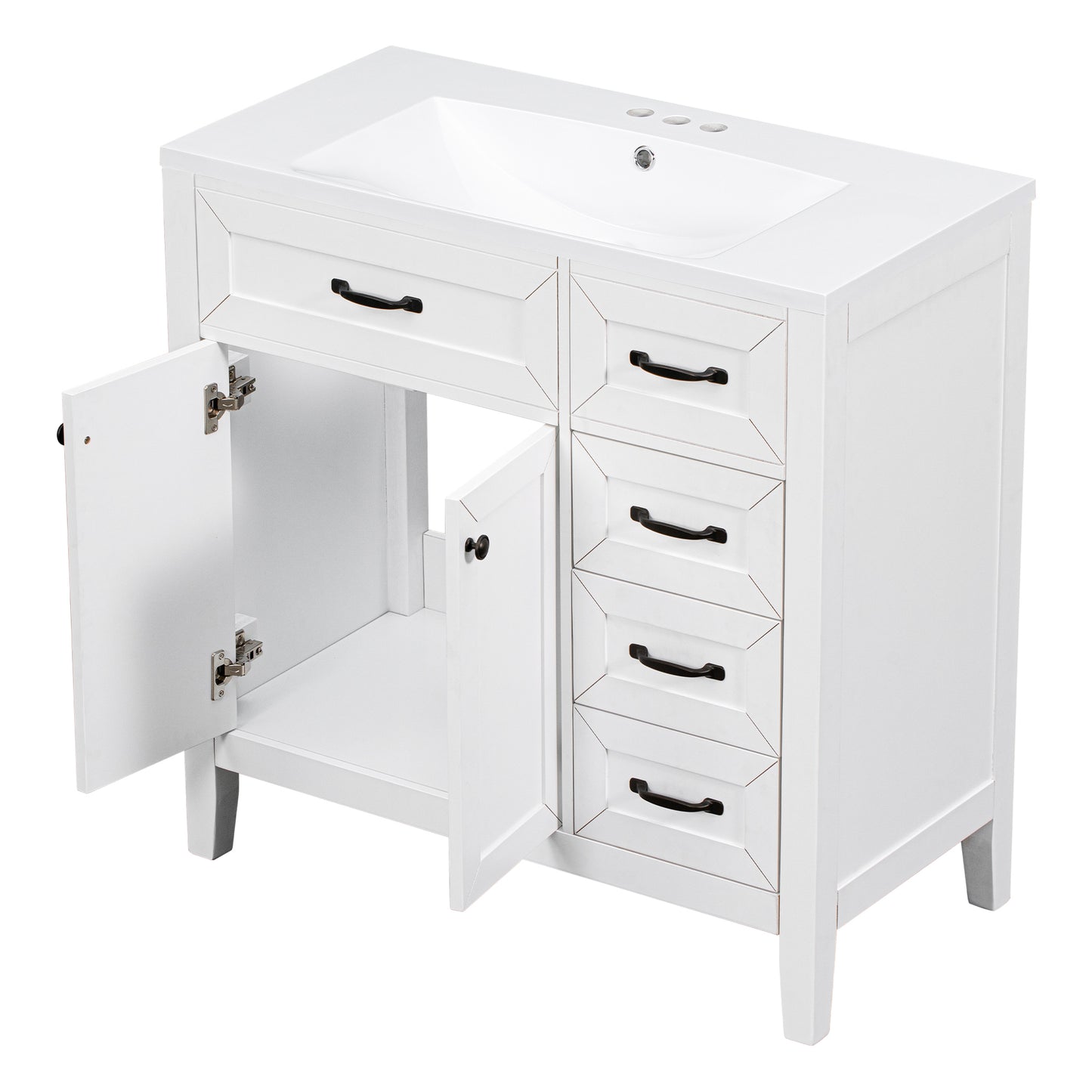 36-Inch White Freestanding Bathroom Vanity with Ceramic Sink and Storage Drawers