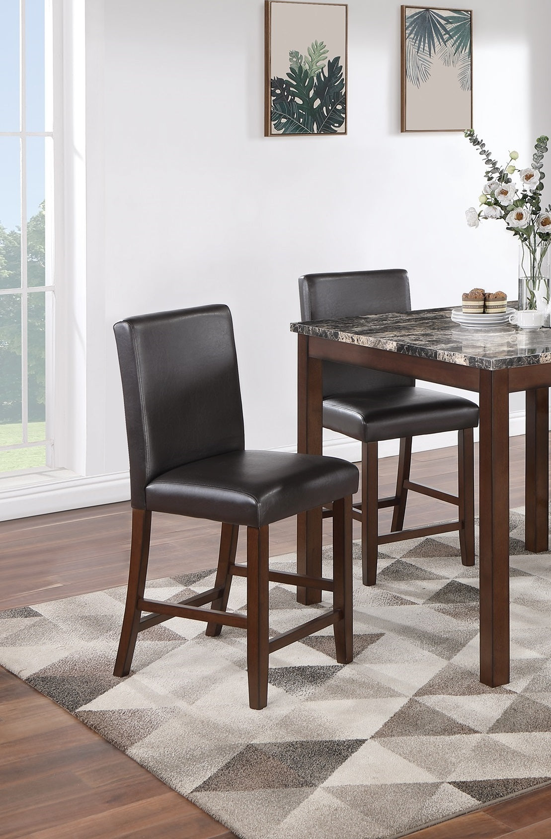 Counter Height Dining 4 Chairs Faux Leather Espresso Finish