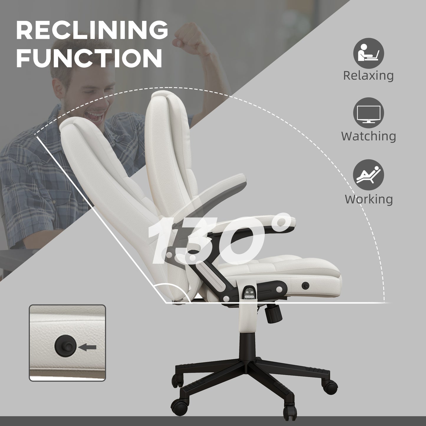 Ergonomic High Back Massage Office Chair with Heated Recline and Remote Control, White PU Leather