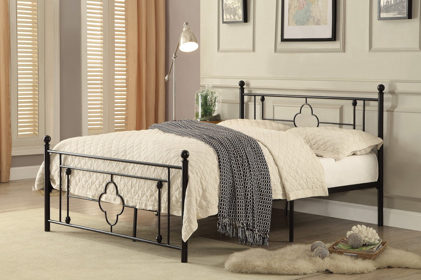 Elegant Black Metal Full Platform Bed with Ball Finials - Modern Traditional Design