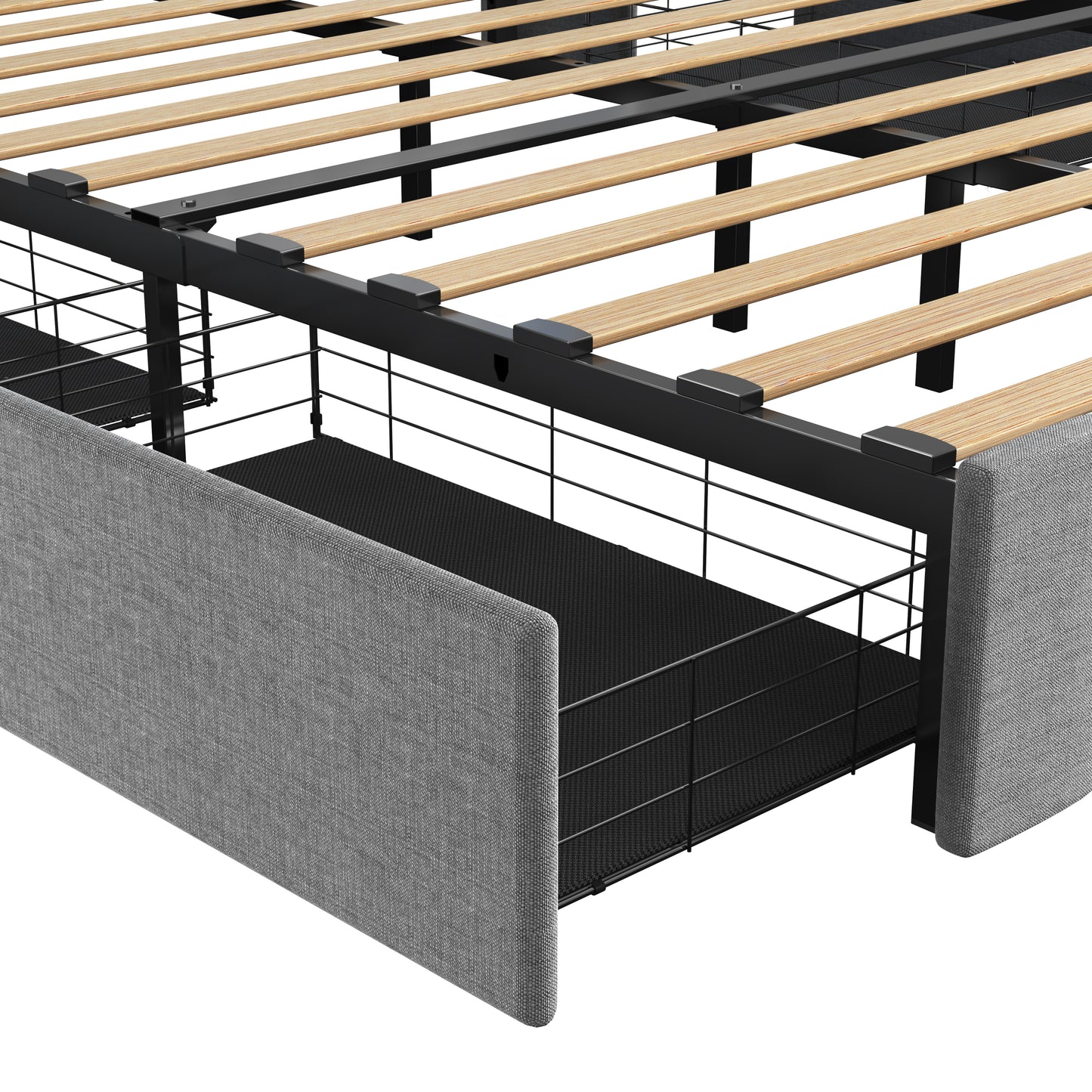 Light Grey Full Size Bed Frame with RGB LED Lighting and 4 Storage Drawers