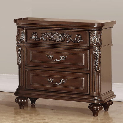 Traditional Antique Walnut 1pc Nightstand Bedroom Furniture Cherry Veneer 2-Drawers Hanging Pull Bedside Table