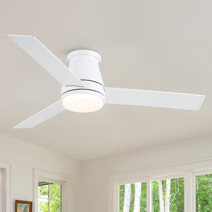 48-Inch Low-Profile Ceiling Fan with Light, Remote, DC Motor, Dimmable LED, 3-Color Temp, Matte White